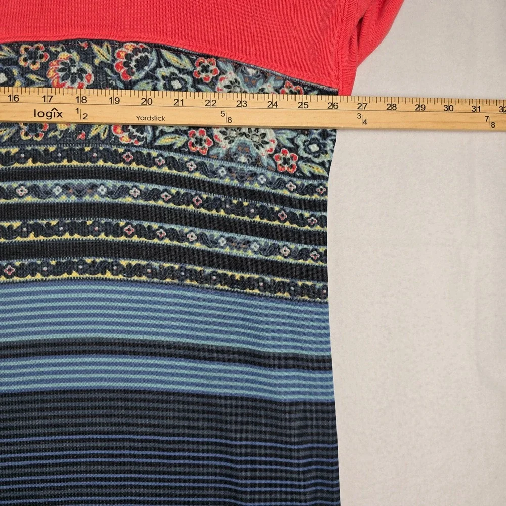 Free People Steppin Out Coral Boho Paisley Stripe 3/4 Sleeve Tunic Dress Size M
